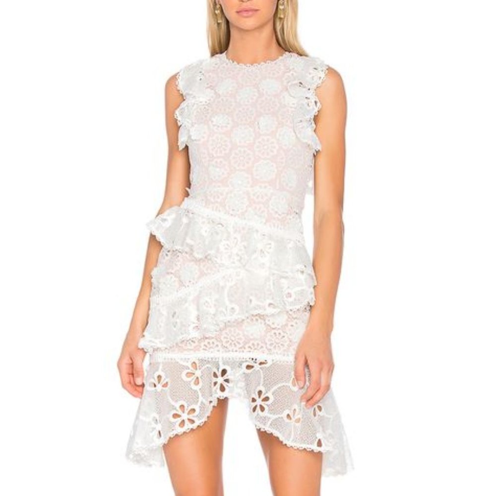 Alexis Arleigh White Ruffle Lace Dress